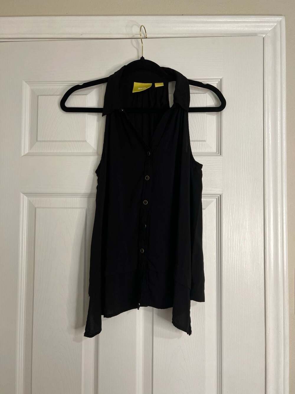 Maeve Anthropologie Black Sleeveless Layered Hem Button Down Top Size 2